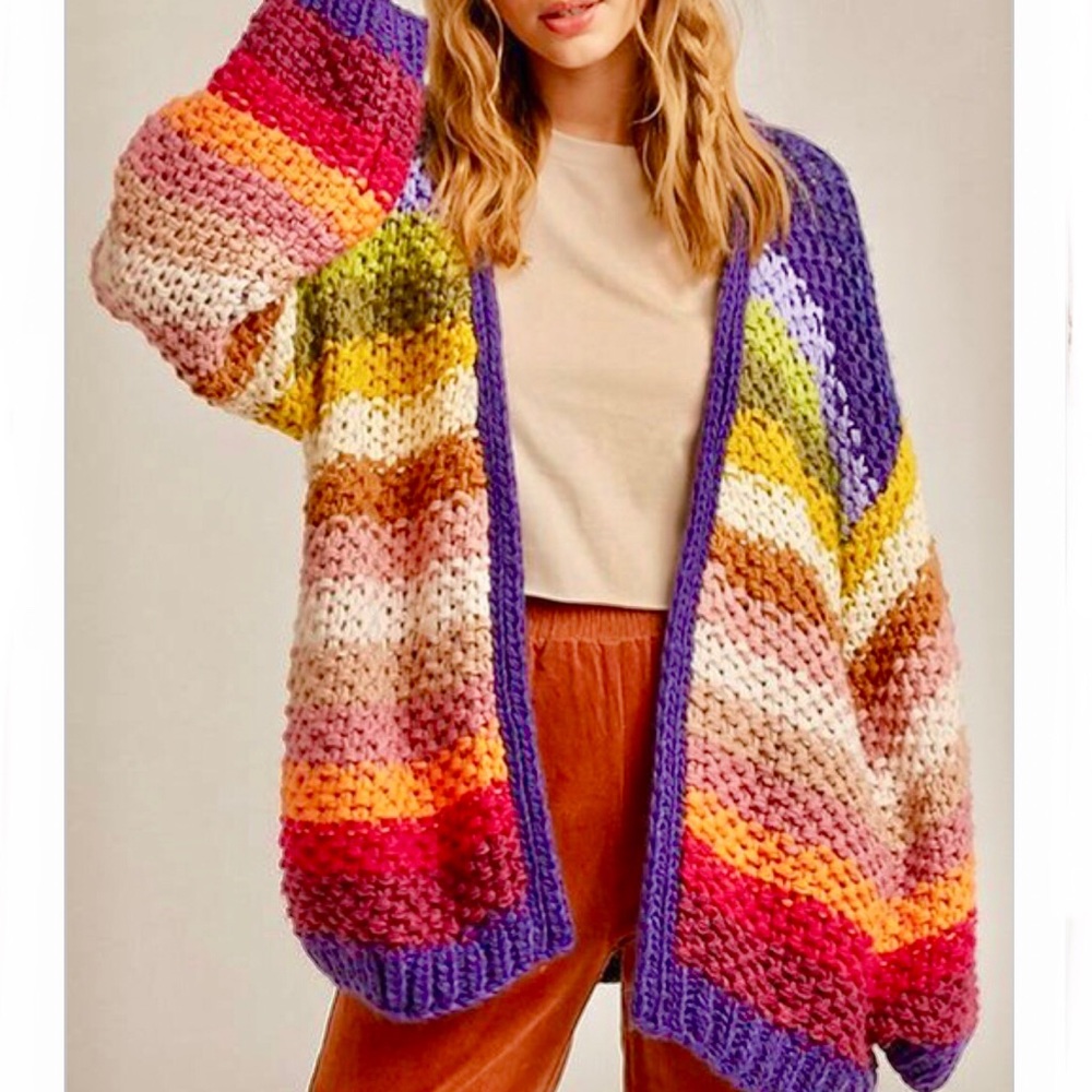 NEW Beautiful colorful boho oversized open cardigan with pockets - Picture 5 of 8